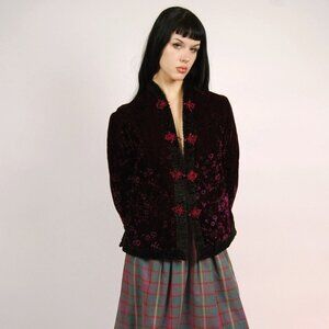 80s Reversible Astrakhan Fur Coat (M) medium black purple vintage womens clasp